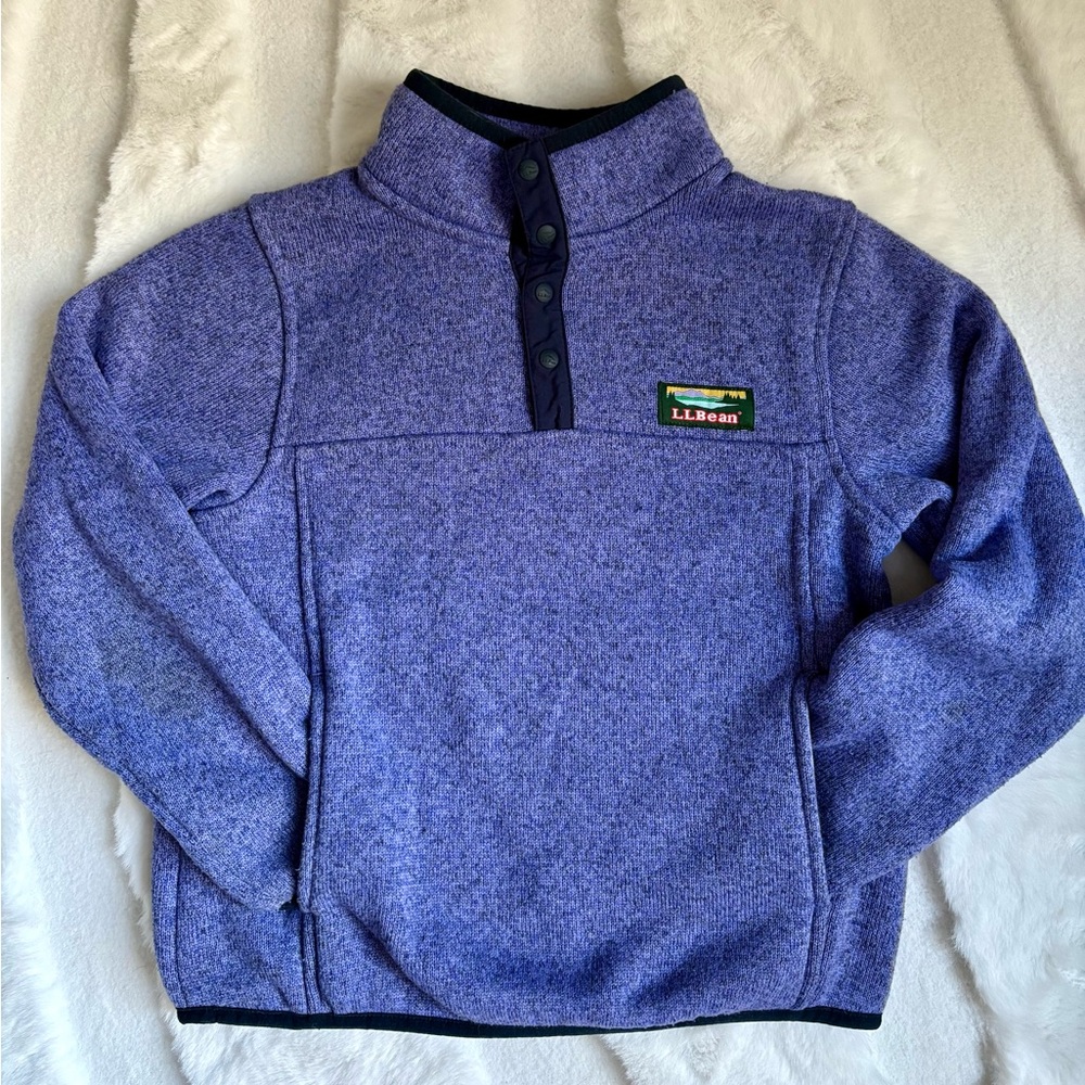 LL Bean 1/4 Snap Purple Fleece Sweater Pullover - Girls Size 6-7